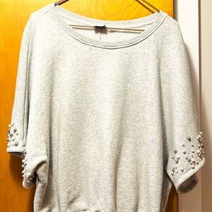 Anthropologie Light Gray Pearl-Embellished Sweatshirt